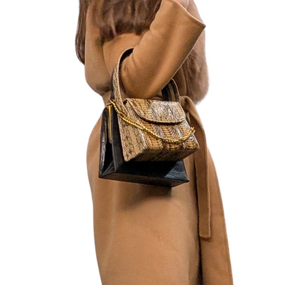 100%  Genuine Lizard Skin Bellestone Vintage Handbag Black Leather Top Handle Purse Upgraded Crossbody
