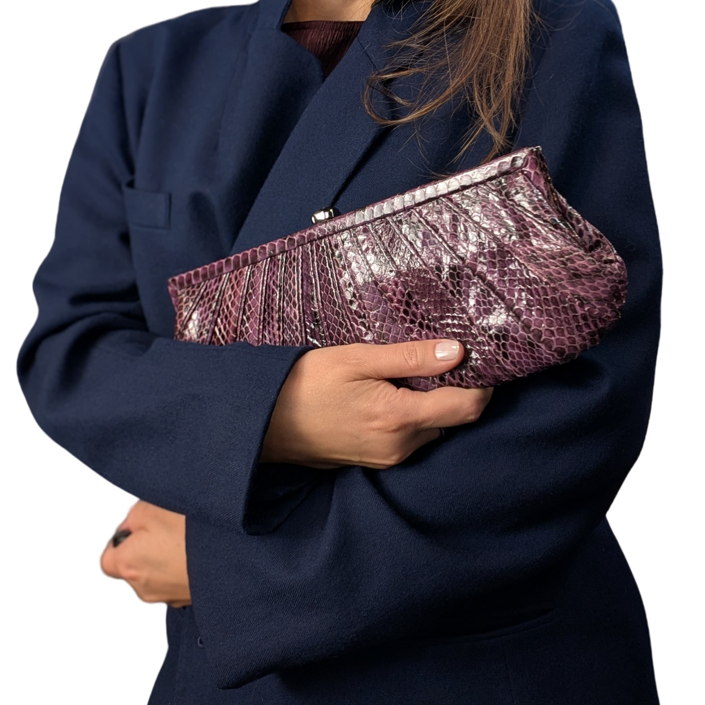100% Genuine Snake Skin Kotur Purple Clutch Evening Bag with Dust Bag