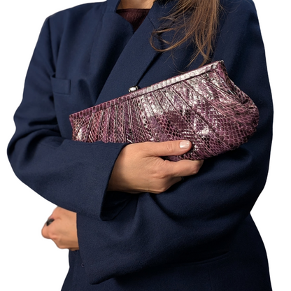 100% Genuine Snake Skin Kotur Purple Clutch Evening Bag with Dust Bag