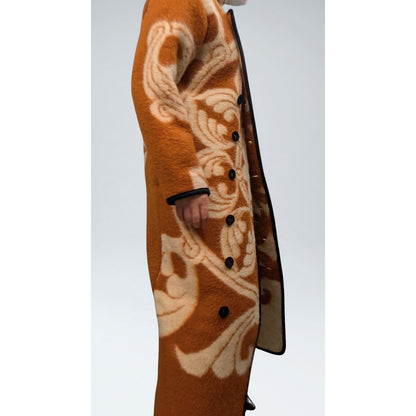Carleen Upcycled Wool Blanket Coat Pumpkin & Cream