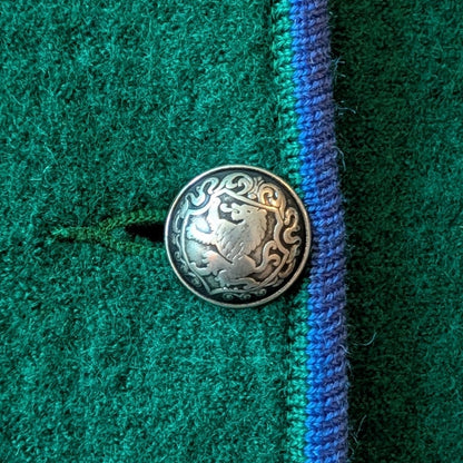 100% Virgin Boiled Green Wool Jacket Blue Trim Austrian Style