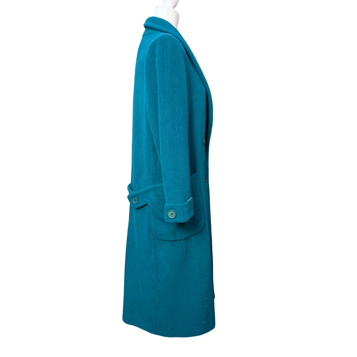 Vintage Teal Wool Double-Breasted Coat with Austrian Crystal Detail