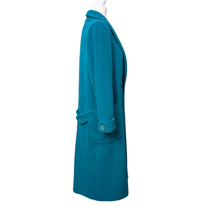 Vintage Teal Wool Double-Breasted Coat with Austrian Crystal Detail