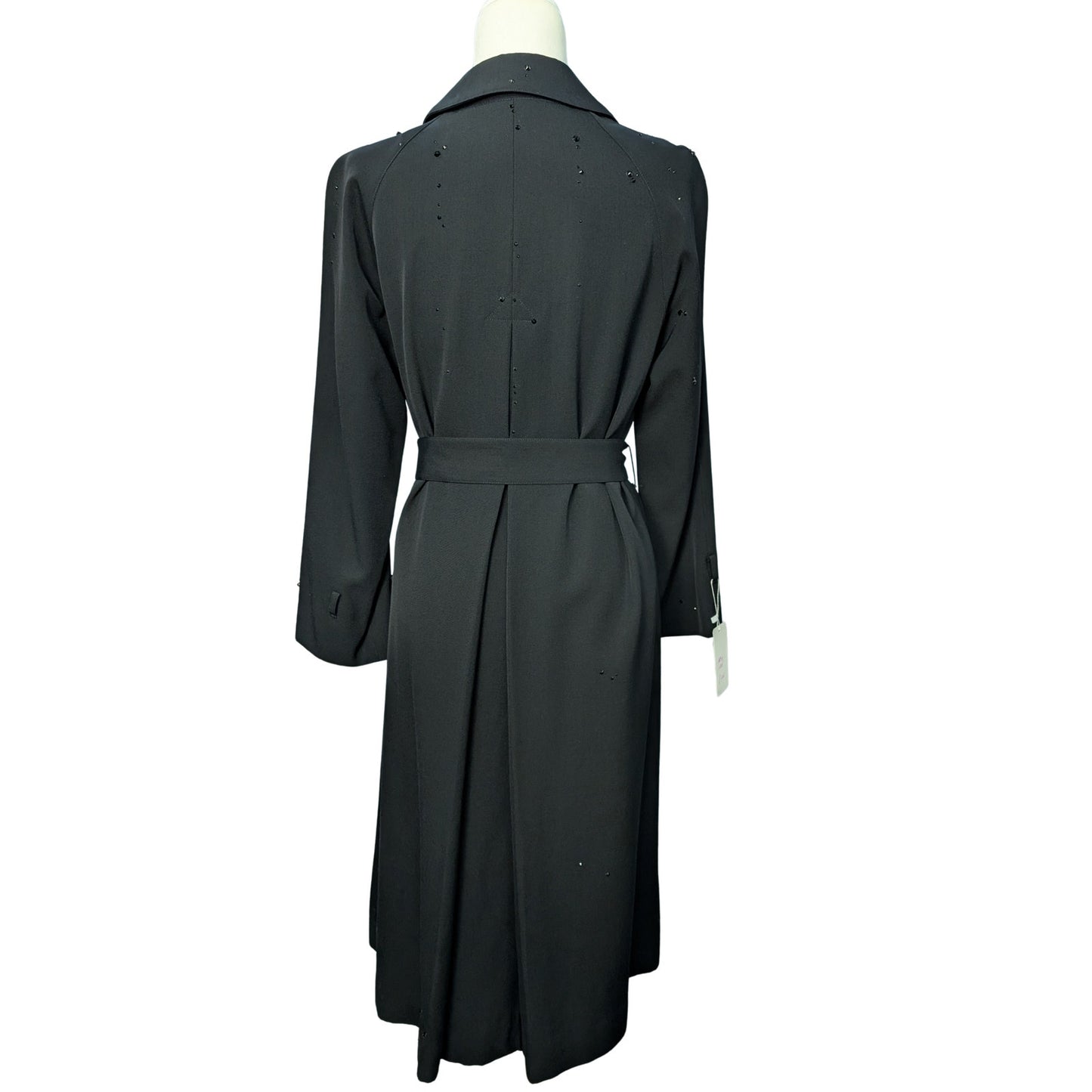 Vintage Black Wool Trench Coat with Austrian Crystal Details