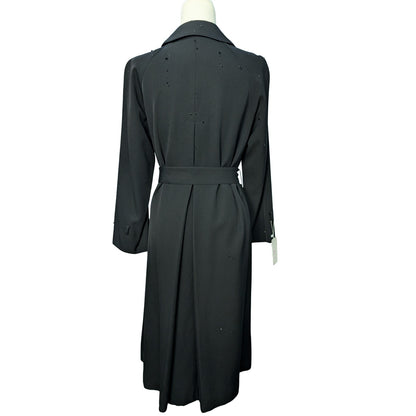Vintage Black Wool Trench Coat with Austrian Crystal Details