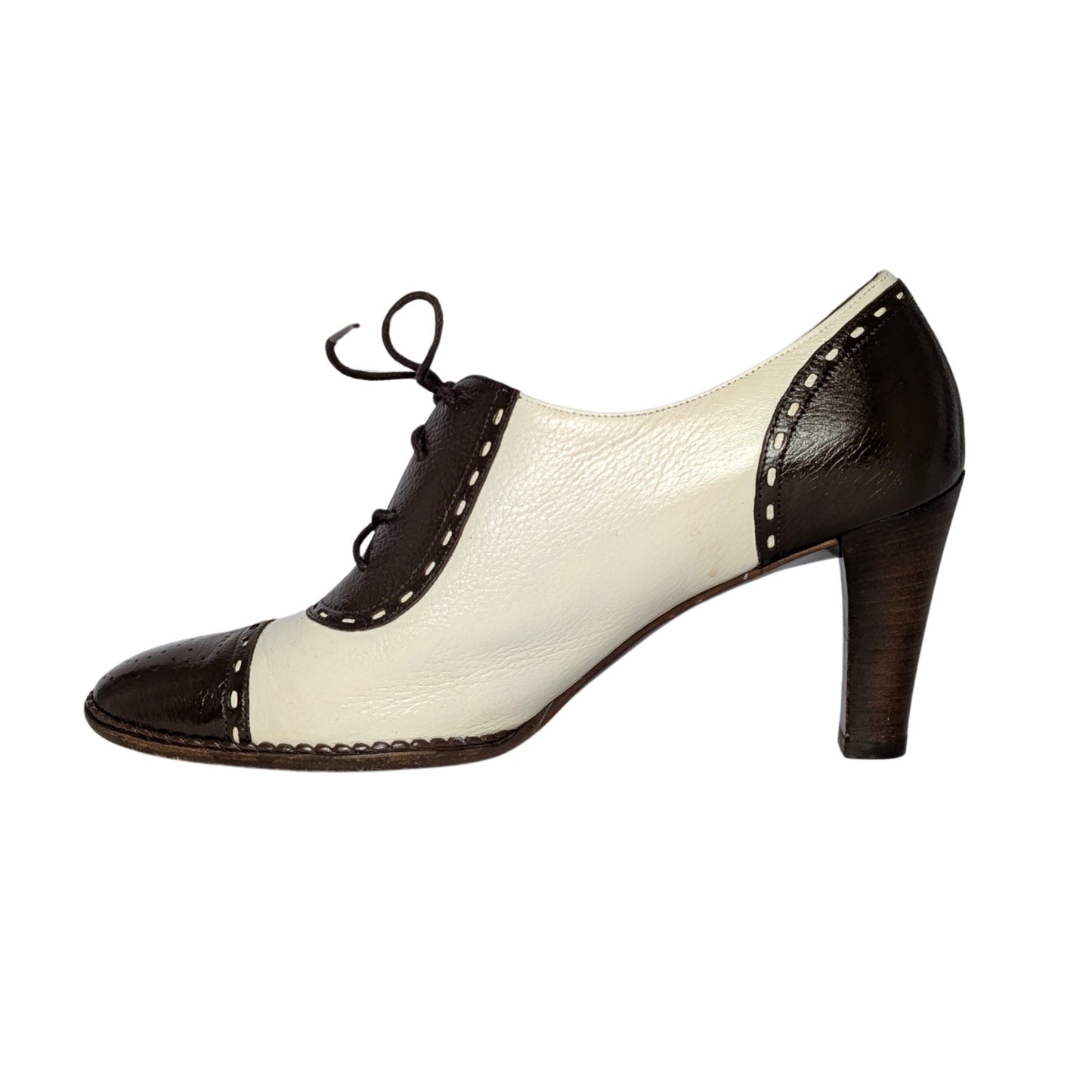Ferragamo Two-Tone Leather Lace-Up Heels – Size 8