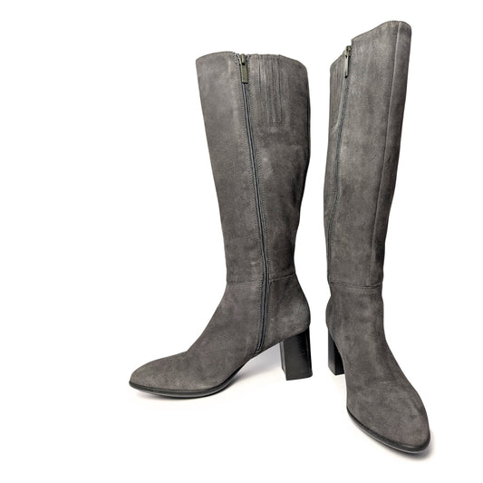 Aquatalia Gray Weatherproof Suede Knee-High Boots Block Heel Size 5M