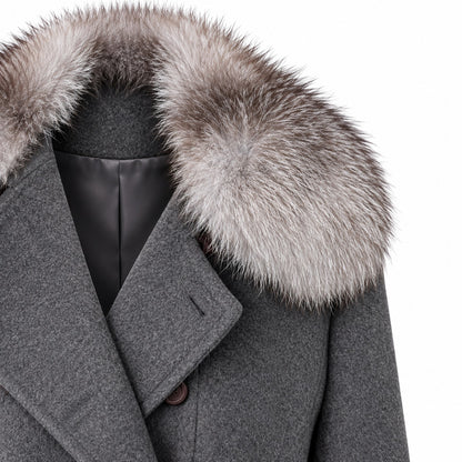 Vintage Oscar de la Renta Wool Cashmere Genuine Fox Fur Jacket US 4