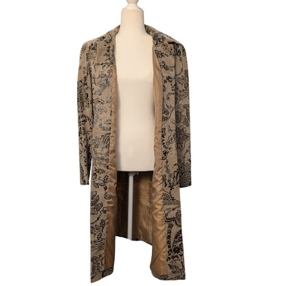 Tan Suede Leather Jacket with Black Floral Appliqué