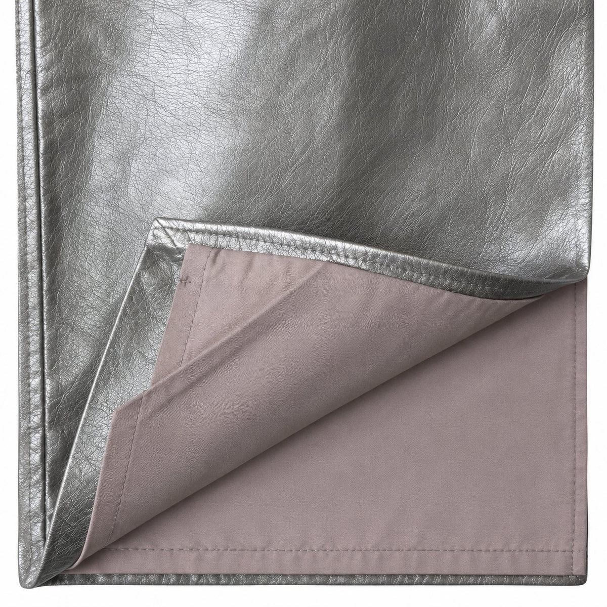 Vintage Silver Metallic Genuine Leather Pencil Skirt Back Slit Pleated XS