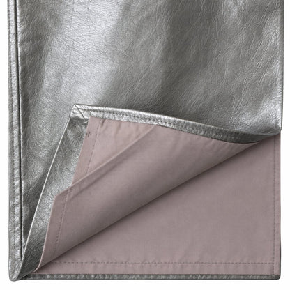 Vintage Silver Metallic Genuine Leather Pencil Skirt Back Slit Pleated XS