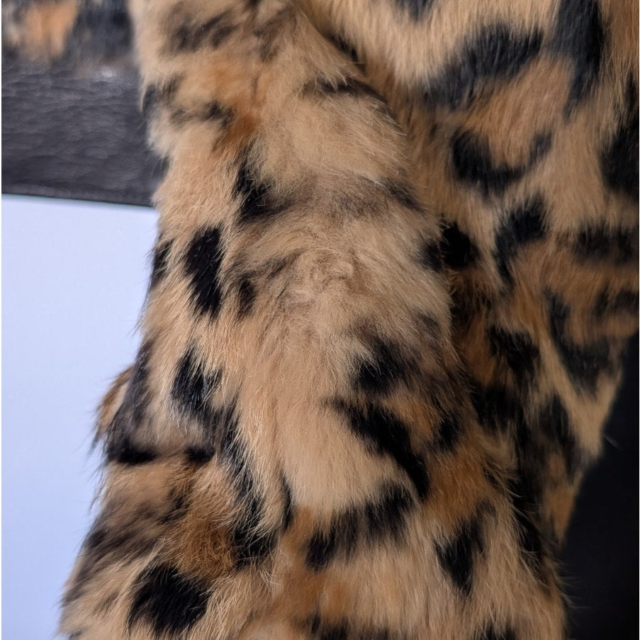 Pam & Gela Genuine Rabbit Fur Leather Leopard Bomber Jacket Size S