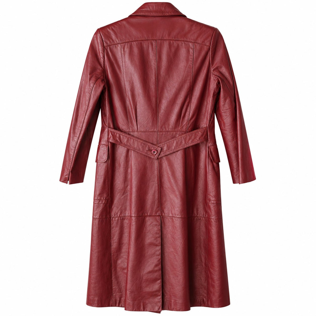 Vintage Etienne Aigner Burgundy Genuine Leather Trench Coat Belted Size 14