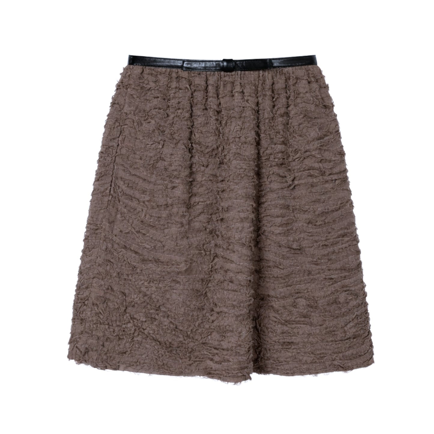 100% silk and 100% leather Taupe Brown A Line Skirt Textured Mini Skirt