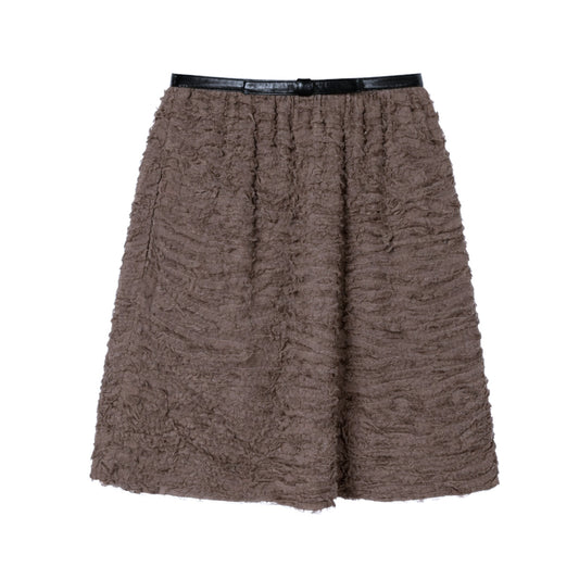 100% Silk & Leather Taupe Brown A-Line Mini Skirt Robert Rodriguez | S