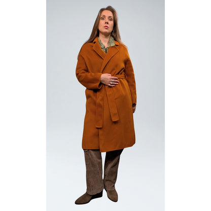 Burnt Orange Cashmere Wool Wrap Coat Double-Faced NWT