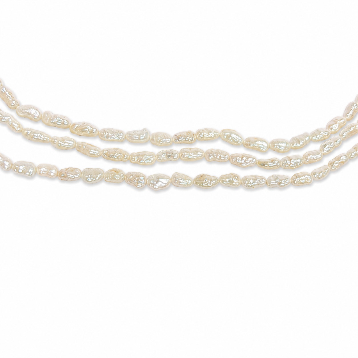 3 Strand Freshwater Pearl Necklace & Bracelet Set White Pink Luster