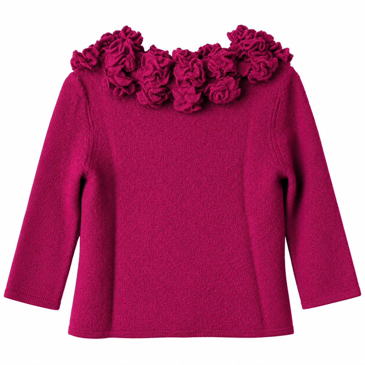 Soft Surroundings Plum Wool Cardigan with Ruffle Rosette Collar, Size XS