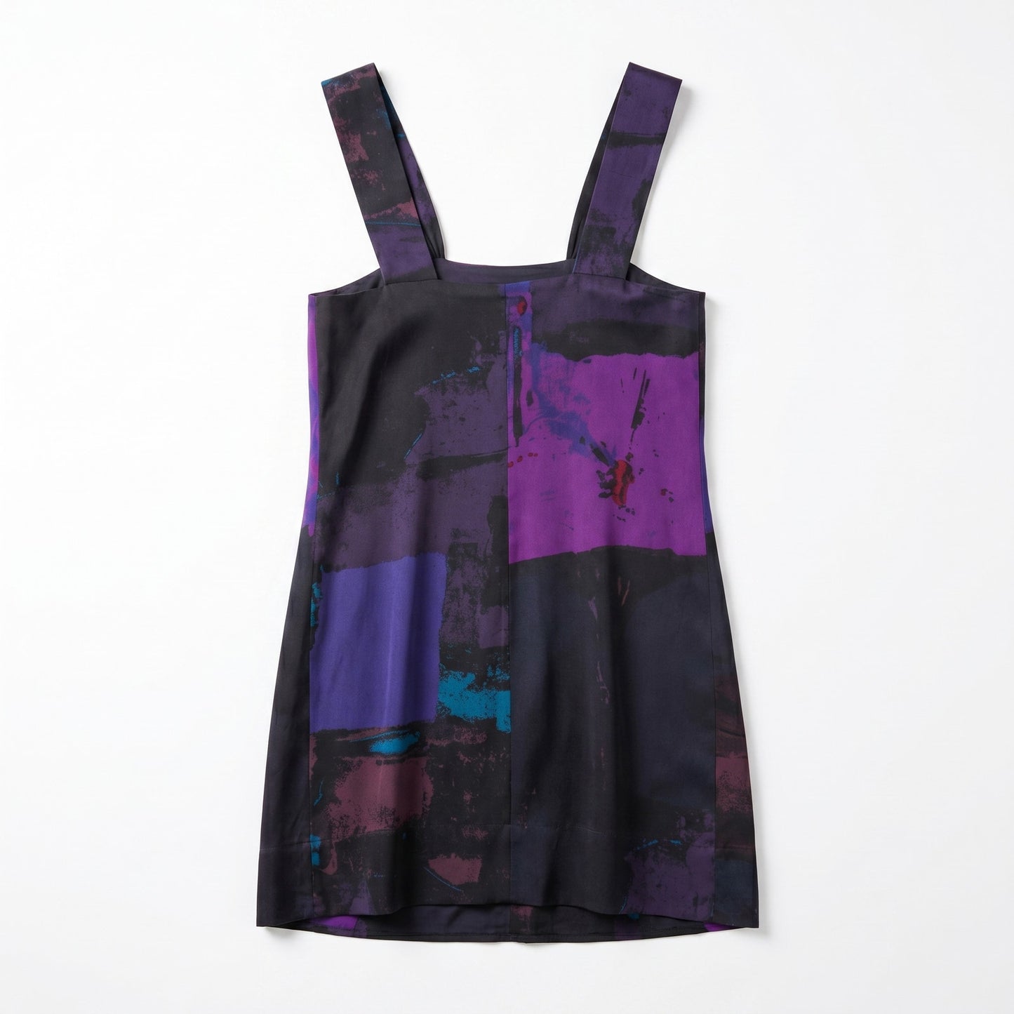 Banana Republic 92% Silk Watercolor Abstract Draped Mini Dress | Black Purple Teal