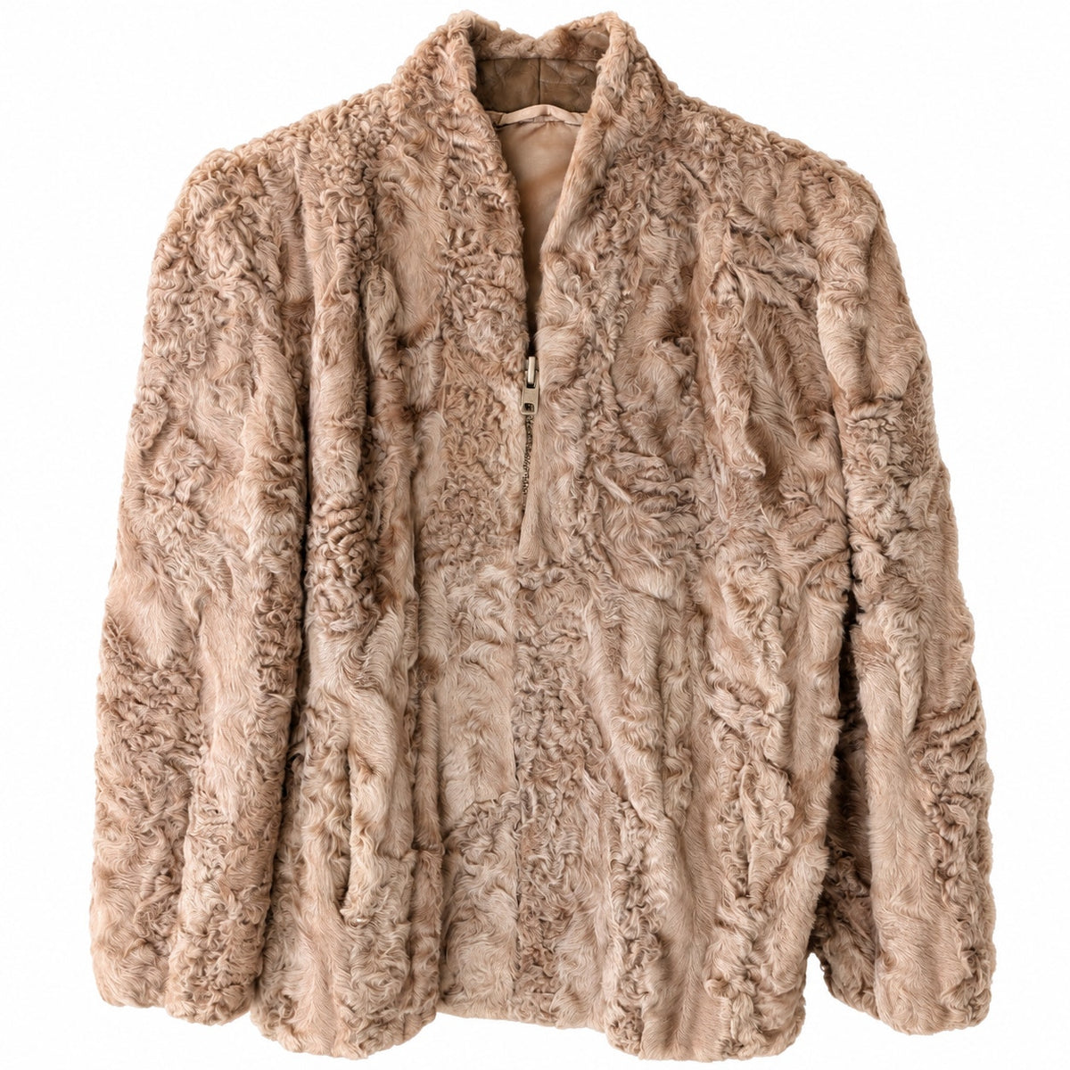 Vintage Tan Persian Lamb Fur Jacket Genuine Curly Lamb Zipper