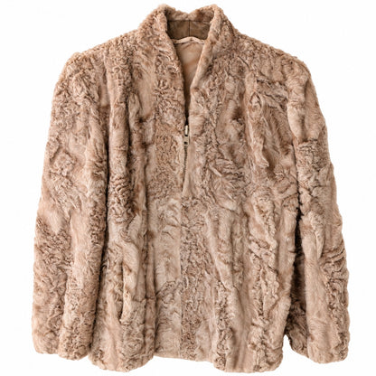 Vintage Tan Persian Lamb Fur Jacket Genuine Curly Lamb Zipper