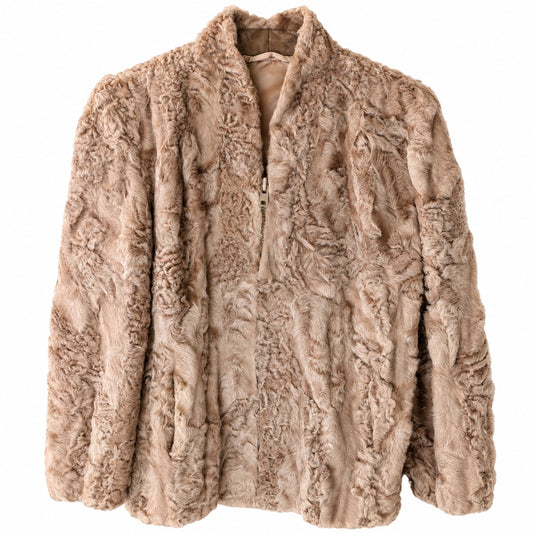 Vintage Tan Persian Lamb Fur Jacket Genuine Curly Lamb Zipper
