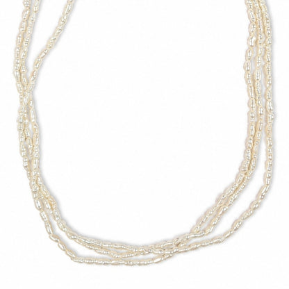3 Strand Freshwater Pearl Necklace & Bracelet Set White Pink Luster