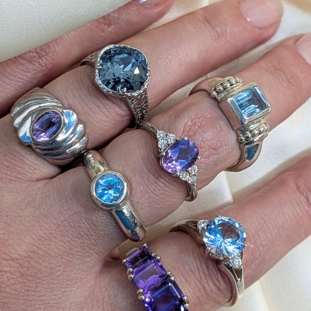 925 Sterling Silver Blue Topaz Ring Size 7.25 Emerald Cut Statement Ring
