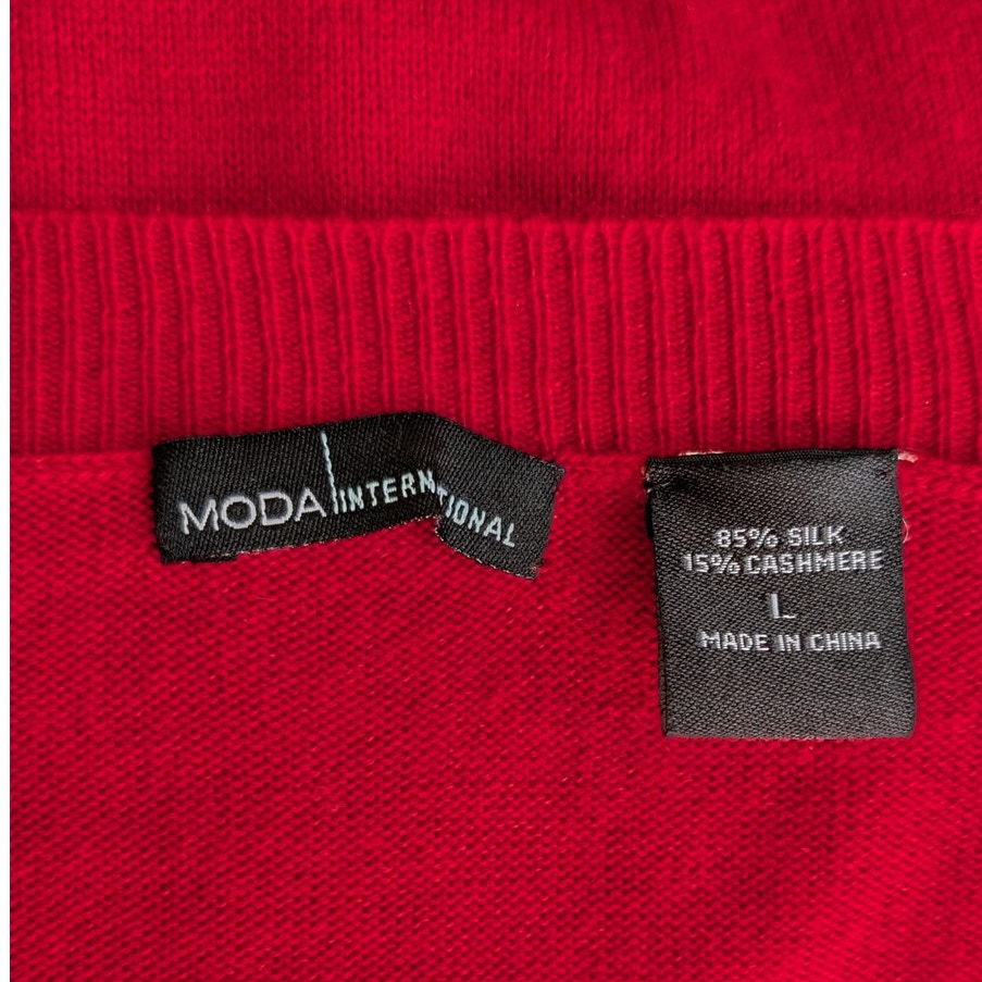 Moda International Silk Cashmere V-Neck Tunic Sweater, Red, Size L