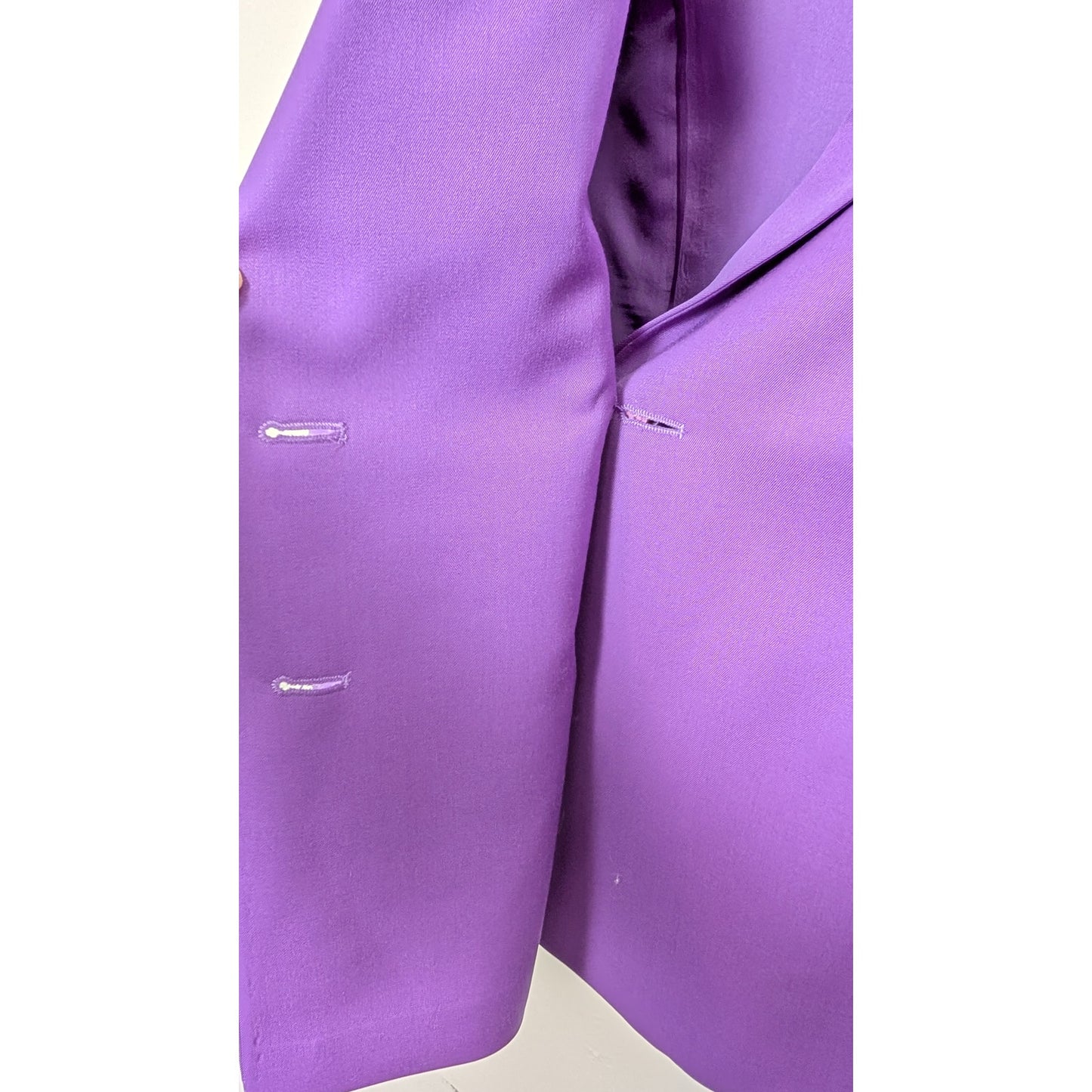 Purple Double Breasted 100% Italian Wool Pantsuit — Mother of Pearl Buttons