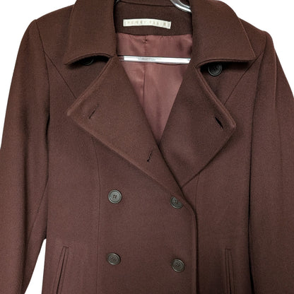 Perry Ellis 100% Merino Wool A-Line Princess Coat Chocolate Brown