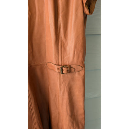 Lauren Ralph Lauren Lamb Leather Fit & Flare Dress, Cognac, Buckle Tab, Size 18