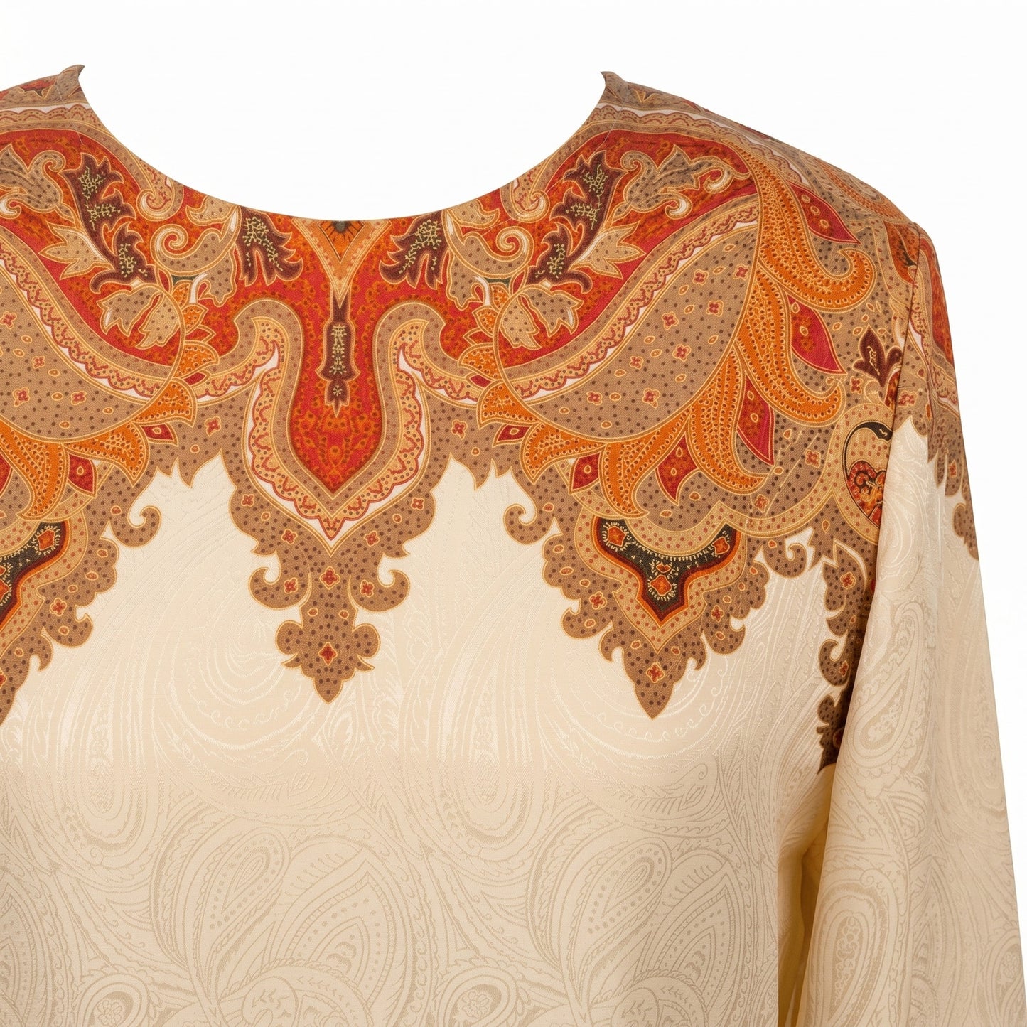 100% Silk Liz Claiborne Collection Cream Paisley Border Print Blouse