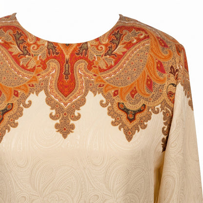 100% Silk Liz Claiborne Collection Cream Paisley Border Print Blouse