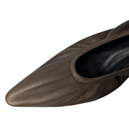 The Row Brown Leather Kitten Heel Pumps Almond Toe Liisa
