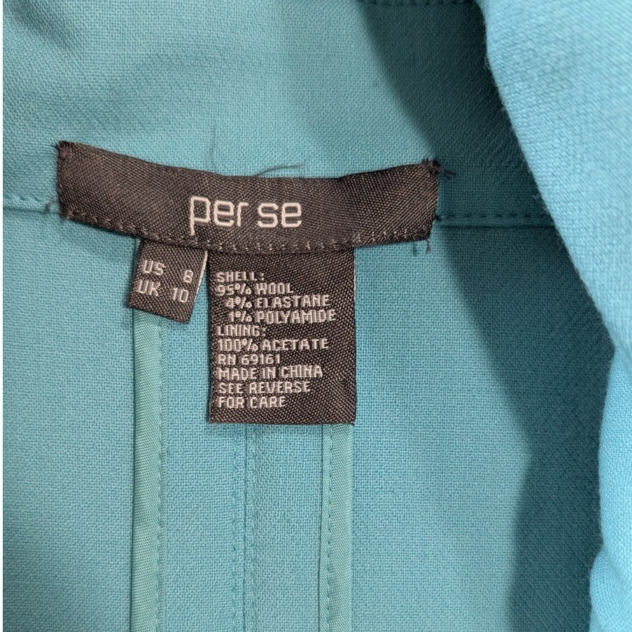 NWT Per Se Teal Double-Breasted Cropped Jacket | Cowl Neck | Bell Sleeves | 98% Wool