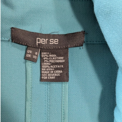 NWT Per Se Teal Double-Breasted Cropped Jacket | Cowl Neck | Bell Sleeves | 98% Wool