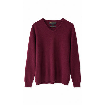 M&S Collection Luxury Men's Pure Cashmere V-Neck Sweater, Burgundy, Size XL