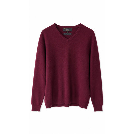 M&S Collection Luxury Men's Pure Cashmere V-Neck Sweater, Burgundy, Size XL