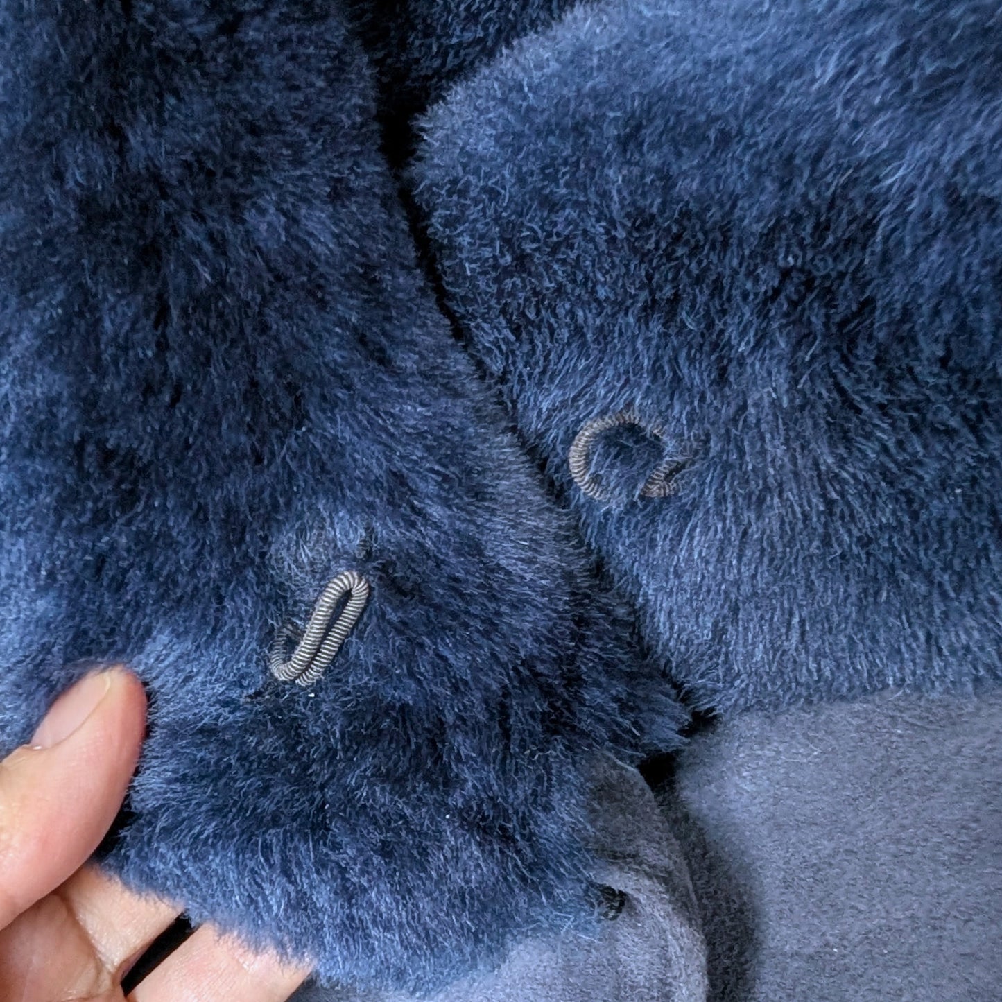 Vintage Sawyer of Napa 100% Shearling Suede Coat Navy Blue Sheepskin