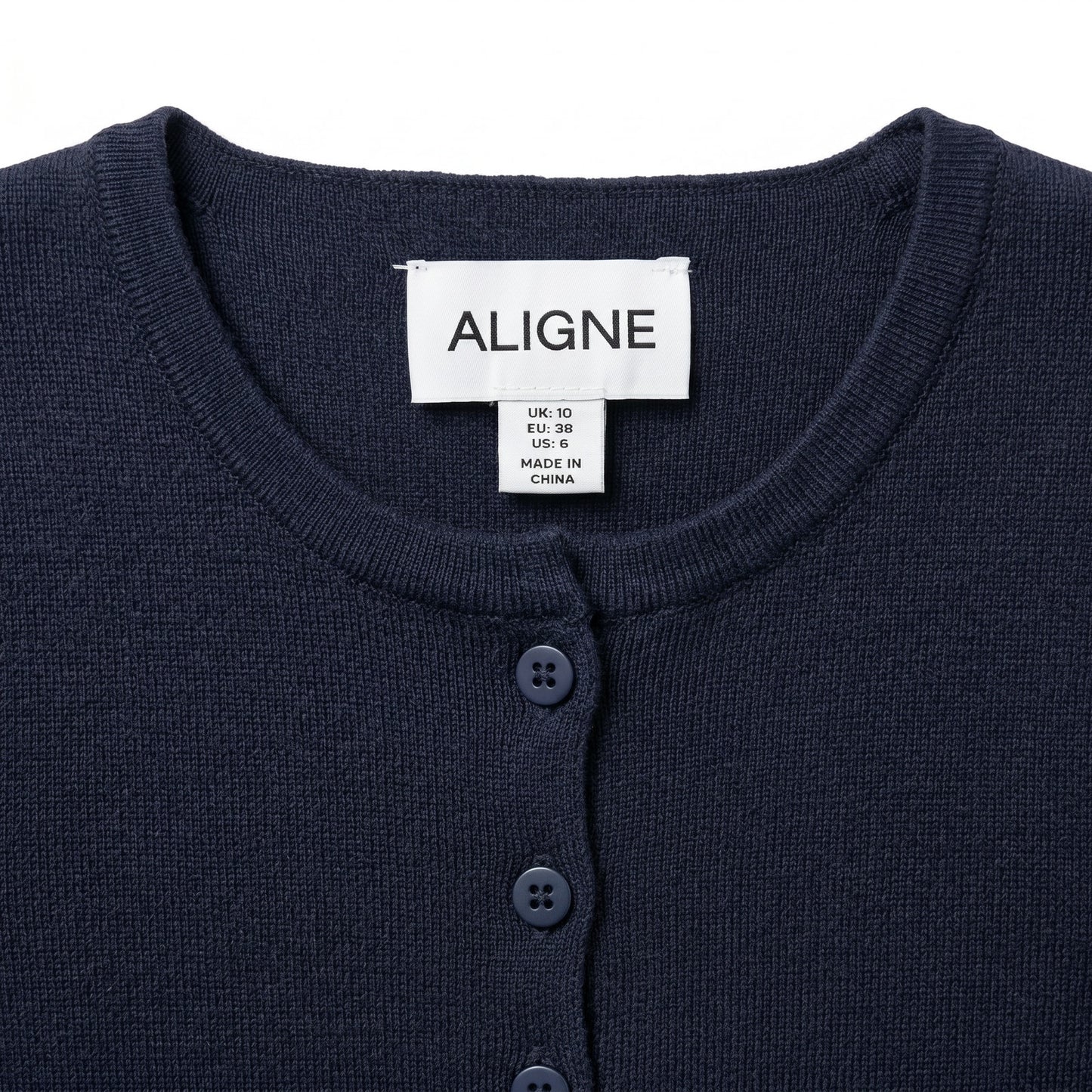 Aligne Navy Ribbed Organic Cotton Button-Front Top | 64% Organic Cotton | US 6