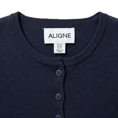 Aligne Navy Ribbed Organic Cotton Button-Front Top | 64% Organic Cotton | US 6