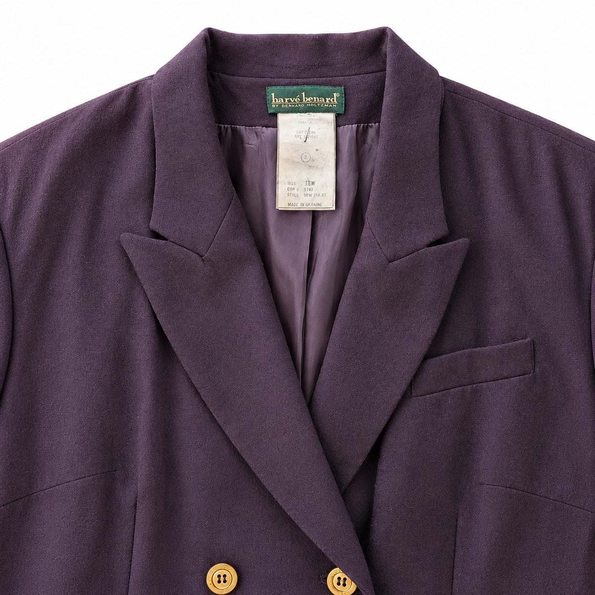Vintage Harve Benard Plum Purple Wool Double Breasted Long Blazer Coat 18W