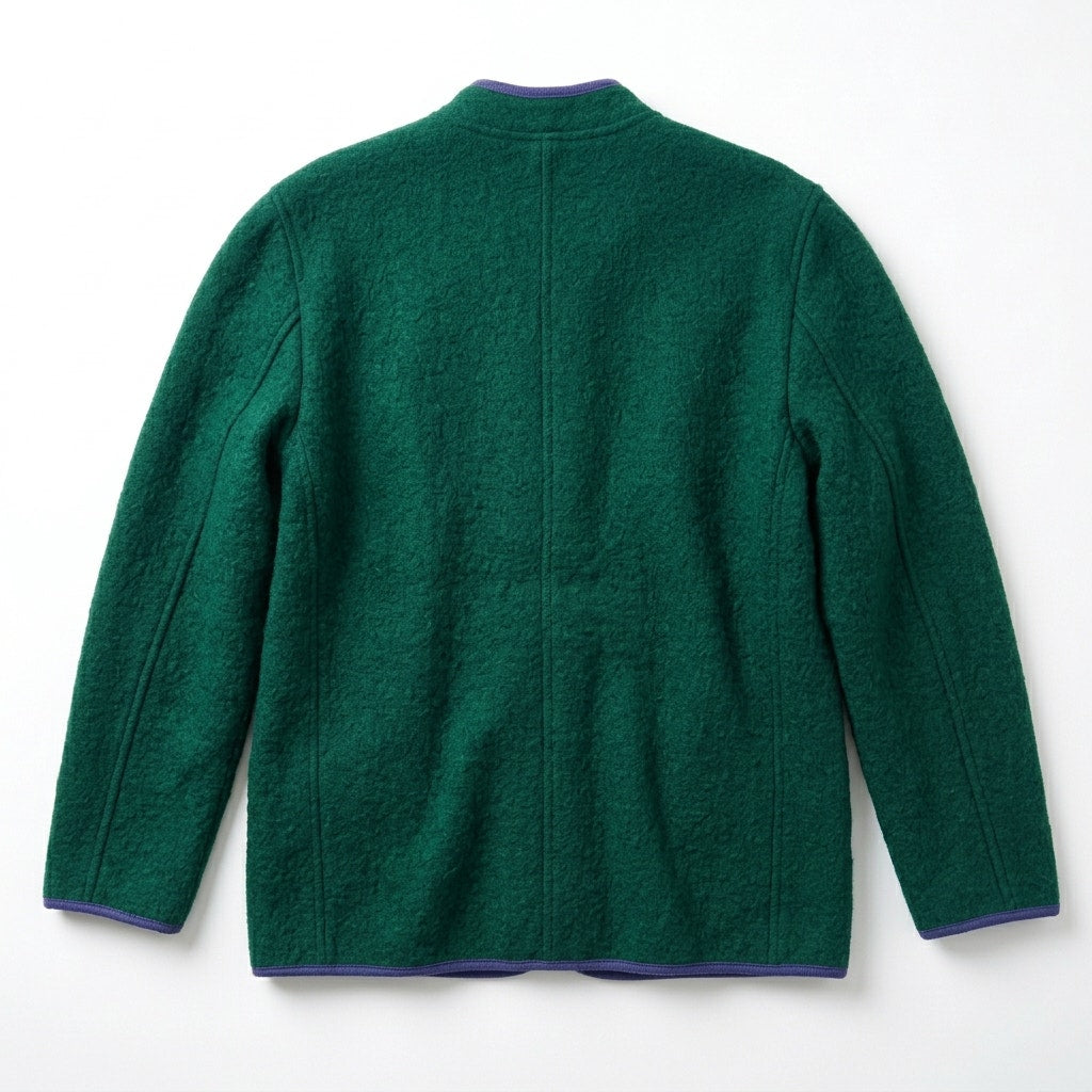 100% Virgin Boiled Green Wool Jacket Blue Trim Austrian Style