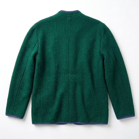 100% Virgin Boiled Green Wool Jacket Blue Trim Austrian Style