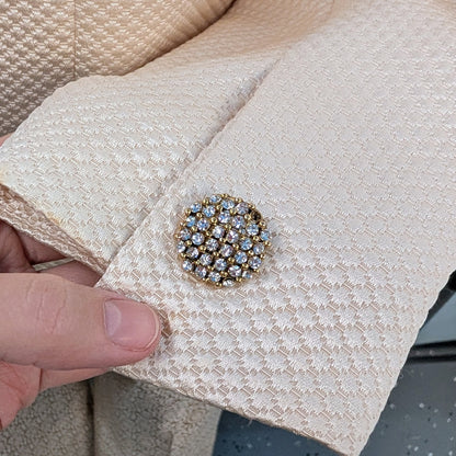 Cream Textured Rhinestone Button Jacket Blazer