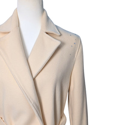 Ralph Lauren Cream Wool Wrap Coat with Austrian Crystal Embellishment