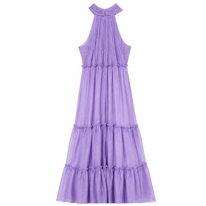 Lena Mac Duggal Lavender Halter Bow Tiered Maxi Dress 8