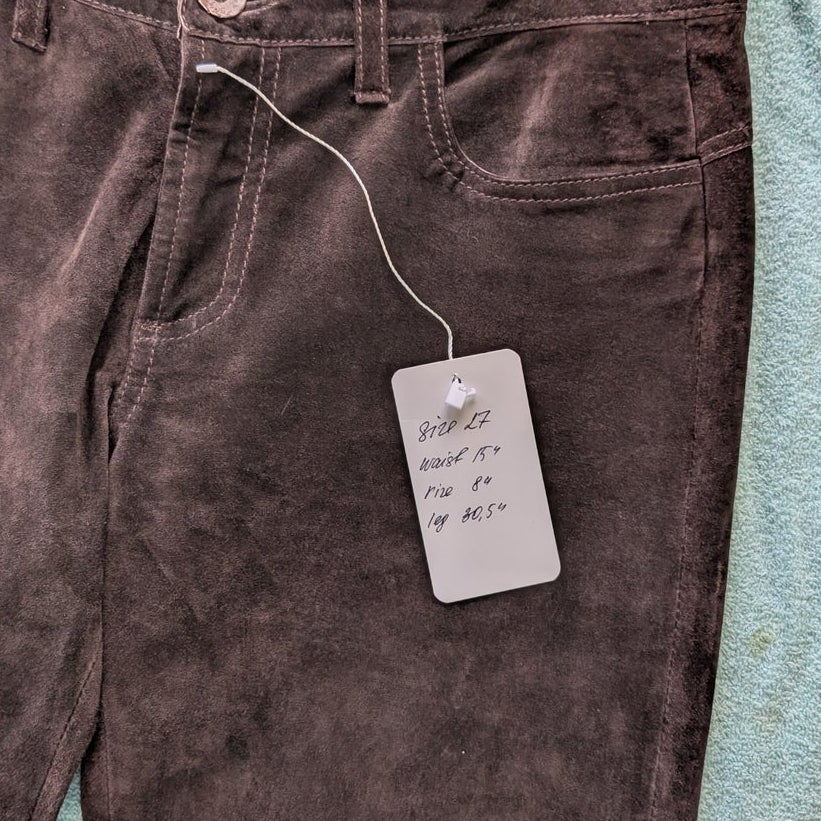 RARE Brown Super Low-Rise Genuine Suede Flare Pants