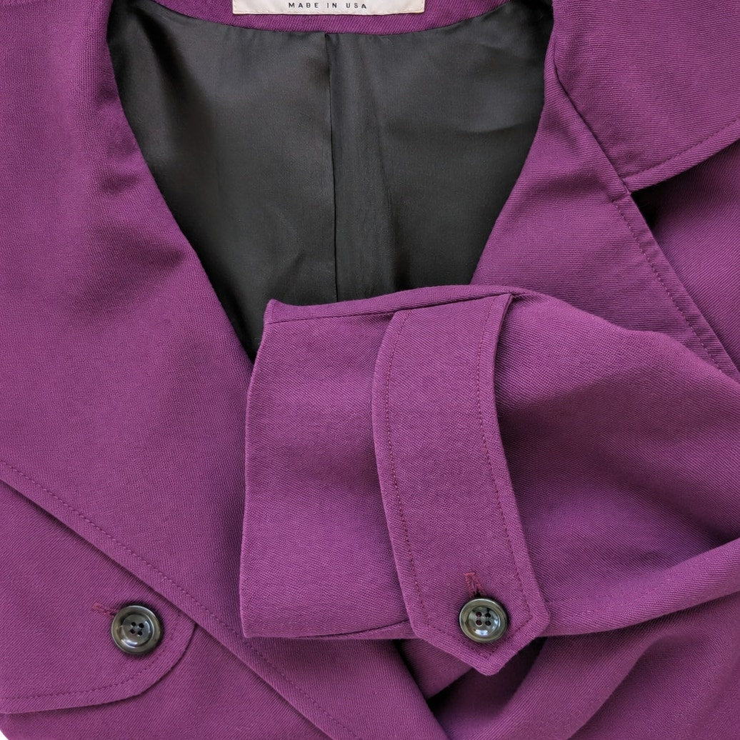 Vintage Art De La Mode Purple 100% Wool Trench Coat Belted Made in USA